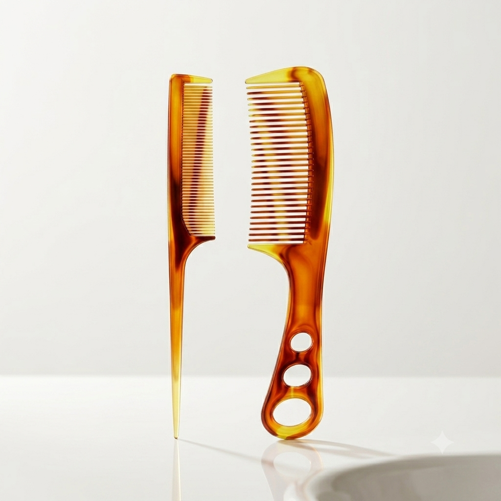 2 Piece Professional Tortoiseshell Comb Set – Tail Comb and Styling Comb
