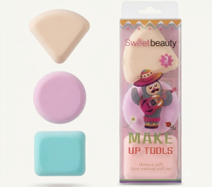 Sweet Beauty Makeup Puff Set (3-Piece) | Triangle, Round, & Square Foundation Sponges
