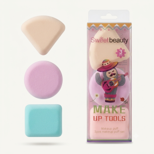 Sweet Beauty Makeup Puff Set (3-Piece) | Triangle, Round, & Square Foundation Sponges